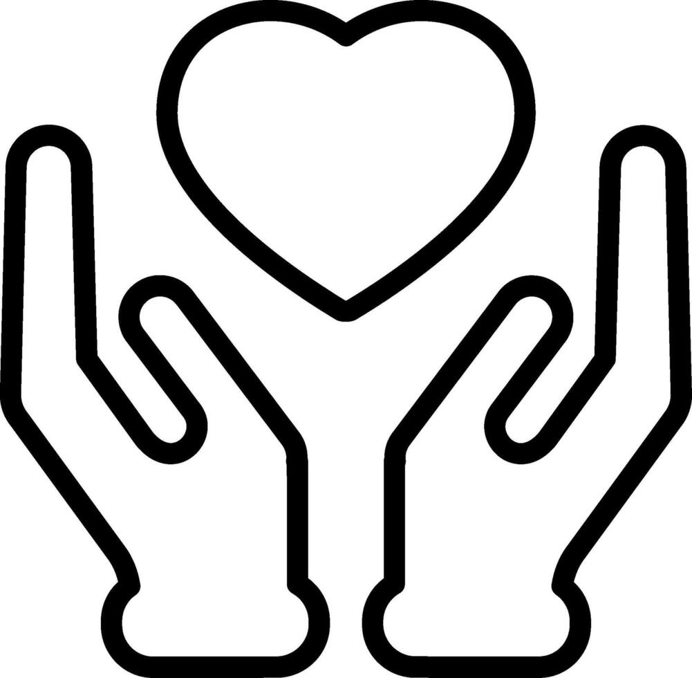A black and white outline of two hands holding a heart vector