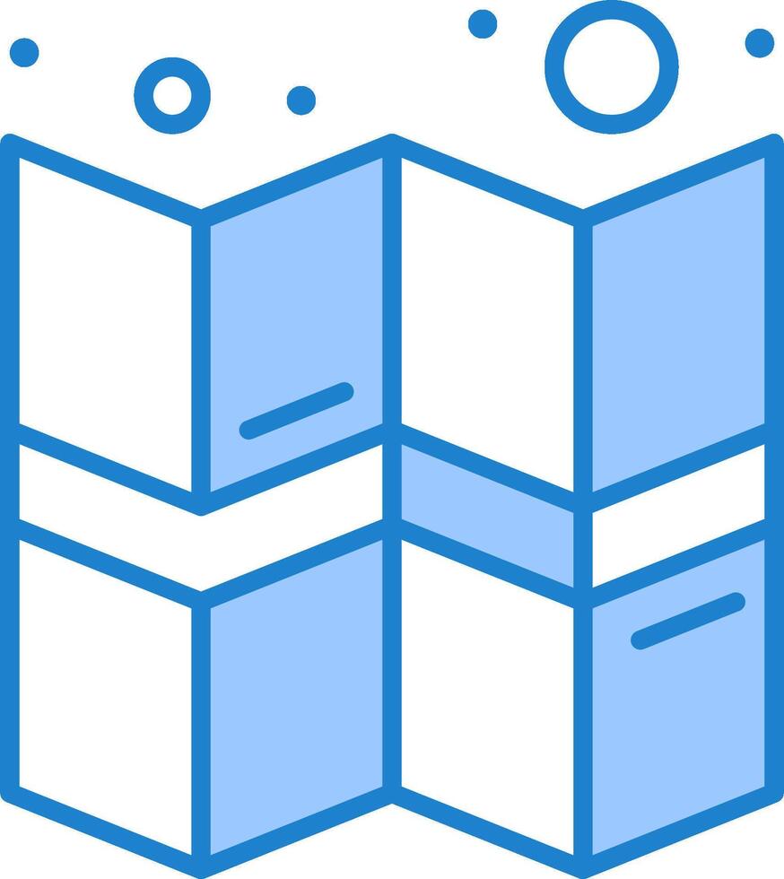 A blue and white icon of a map vector