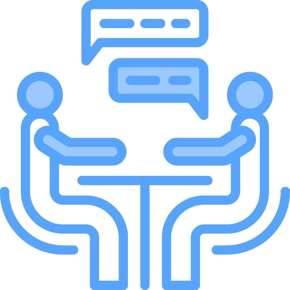 Two people sitting at a table with a speech bubble above them vector