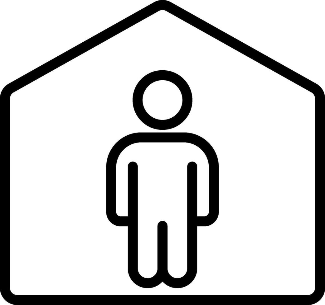 A black and white icon of a person in a house vector