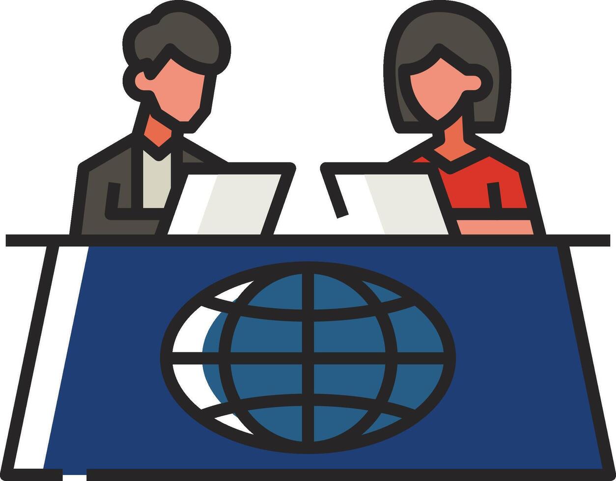 Two people sitting at a table with laptops vector