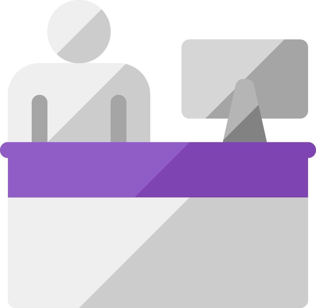 A person at a desk with a computer and monitor vector