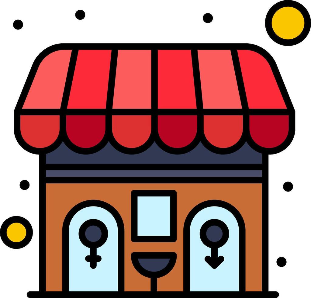 A small store with a red roof and a sign on it vector