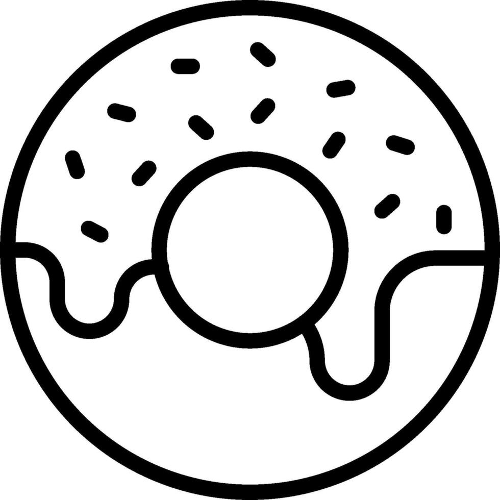 A donut with sprinkles on it is shown in a line drawing vector