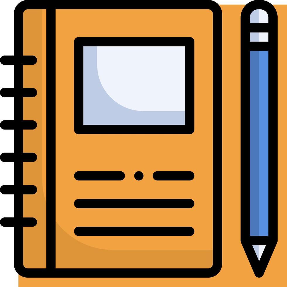 A notebook and pen icon on an orange background vector