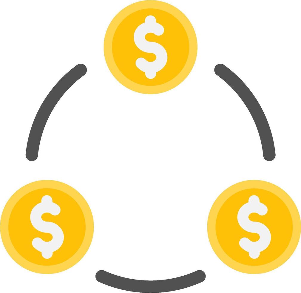 A circle with three money symbols and a dollar sign vector