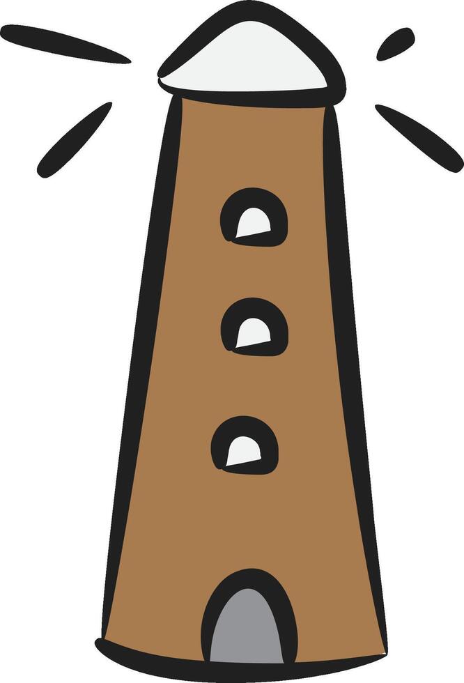 A cartoon lighthouse with a light shining on it vector