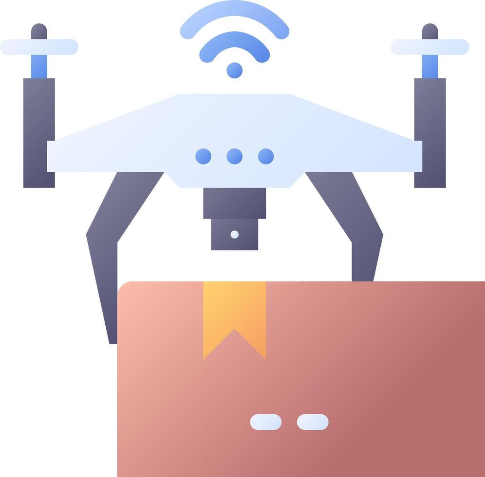 A drone is flying over a box with a wifi signal vector