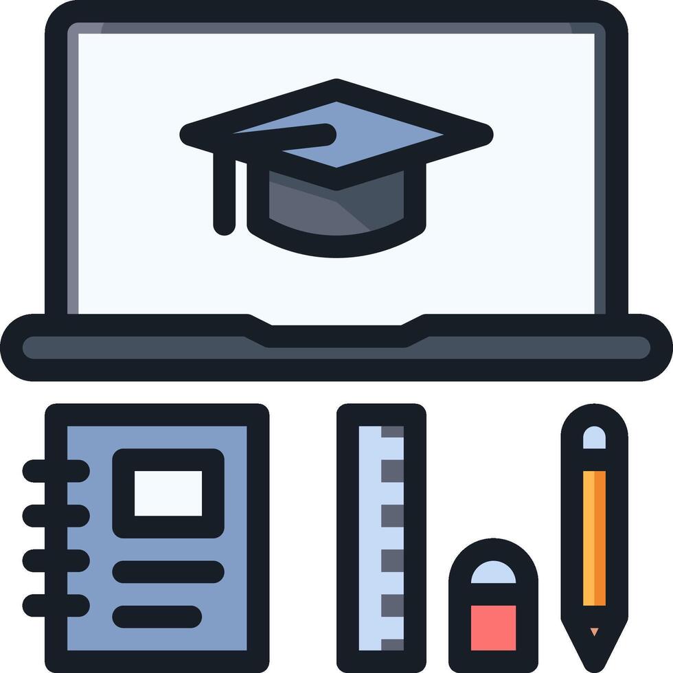 An icon of a laptop, pencil, and a graduation cap vector