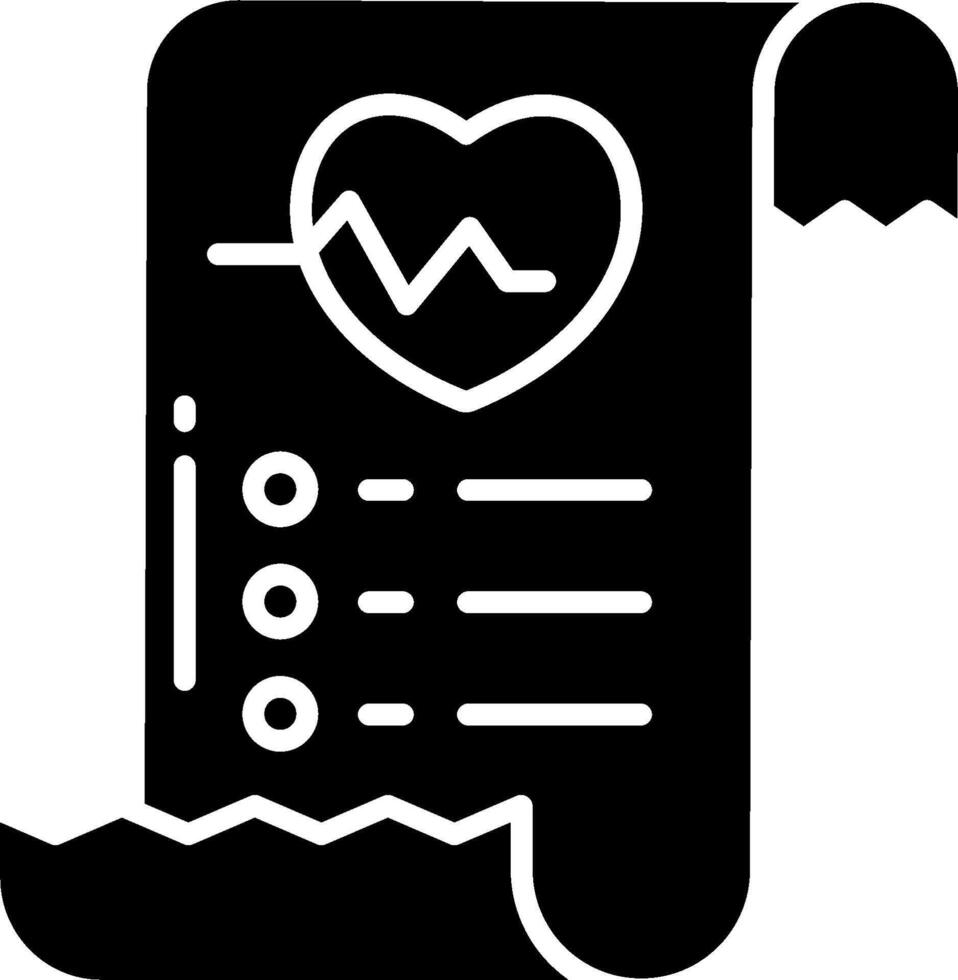 A black and white icon of a paper with a heart and a check vector