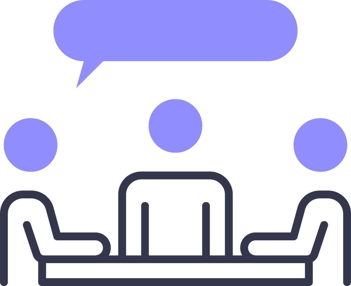 A meeting with two people sitting at a table with a speech bubble vector