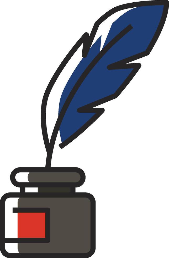 A quill pen and inkwell with a feather vector