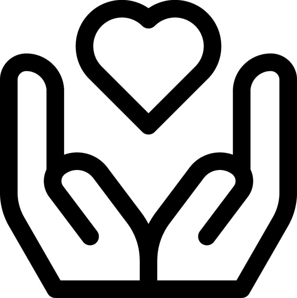 A black and white icon of a hand holding a heart vector