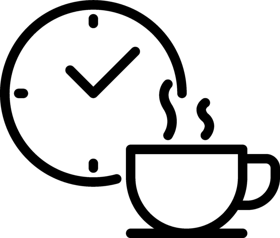 A black and white image of a cup of coffee and a clock vector