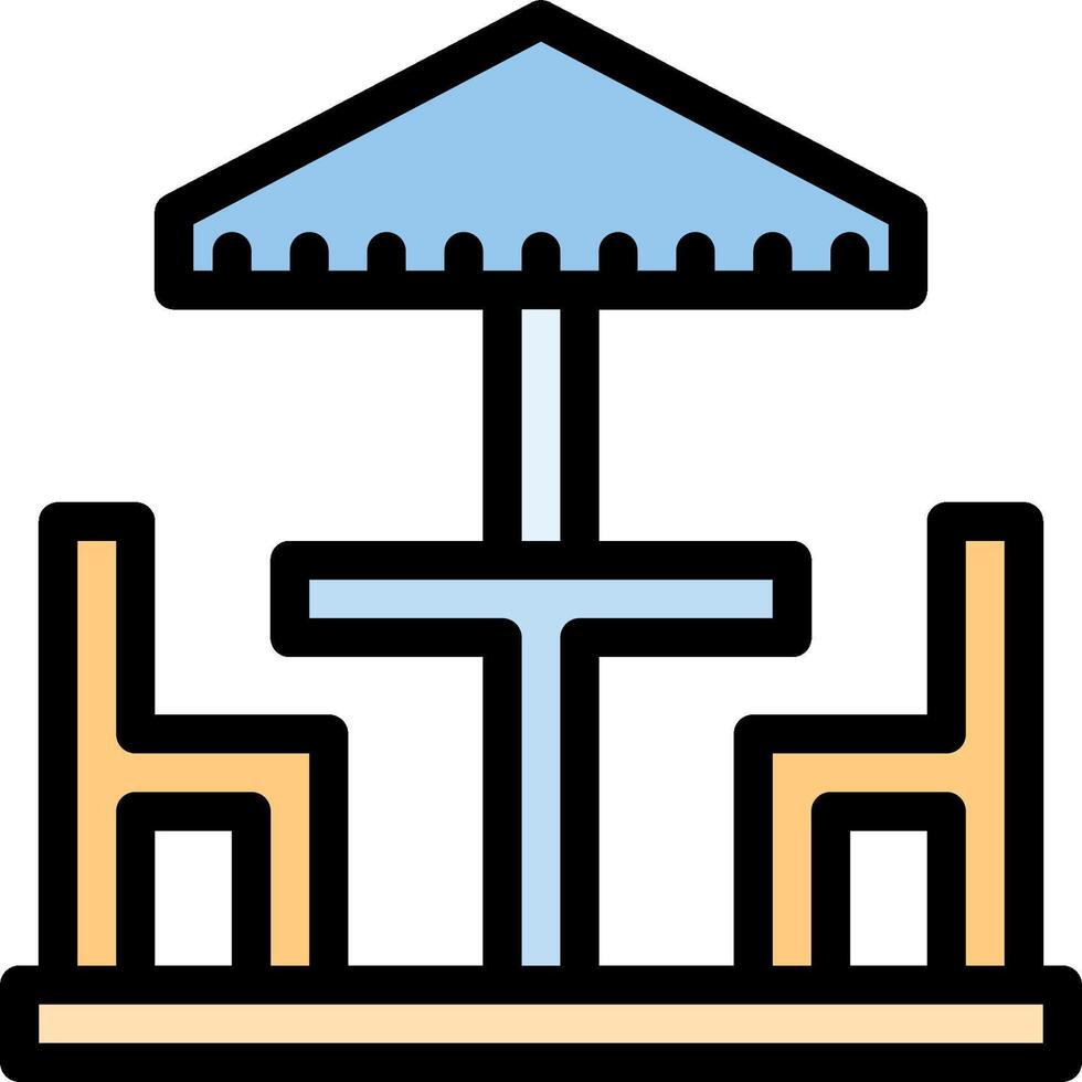 A restaurant table and chairs under an umbrella vector