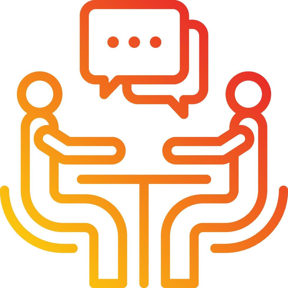 Two people sitting at a table with a speech bubble above them vector