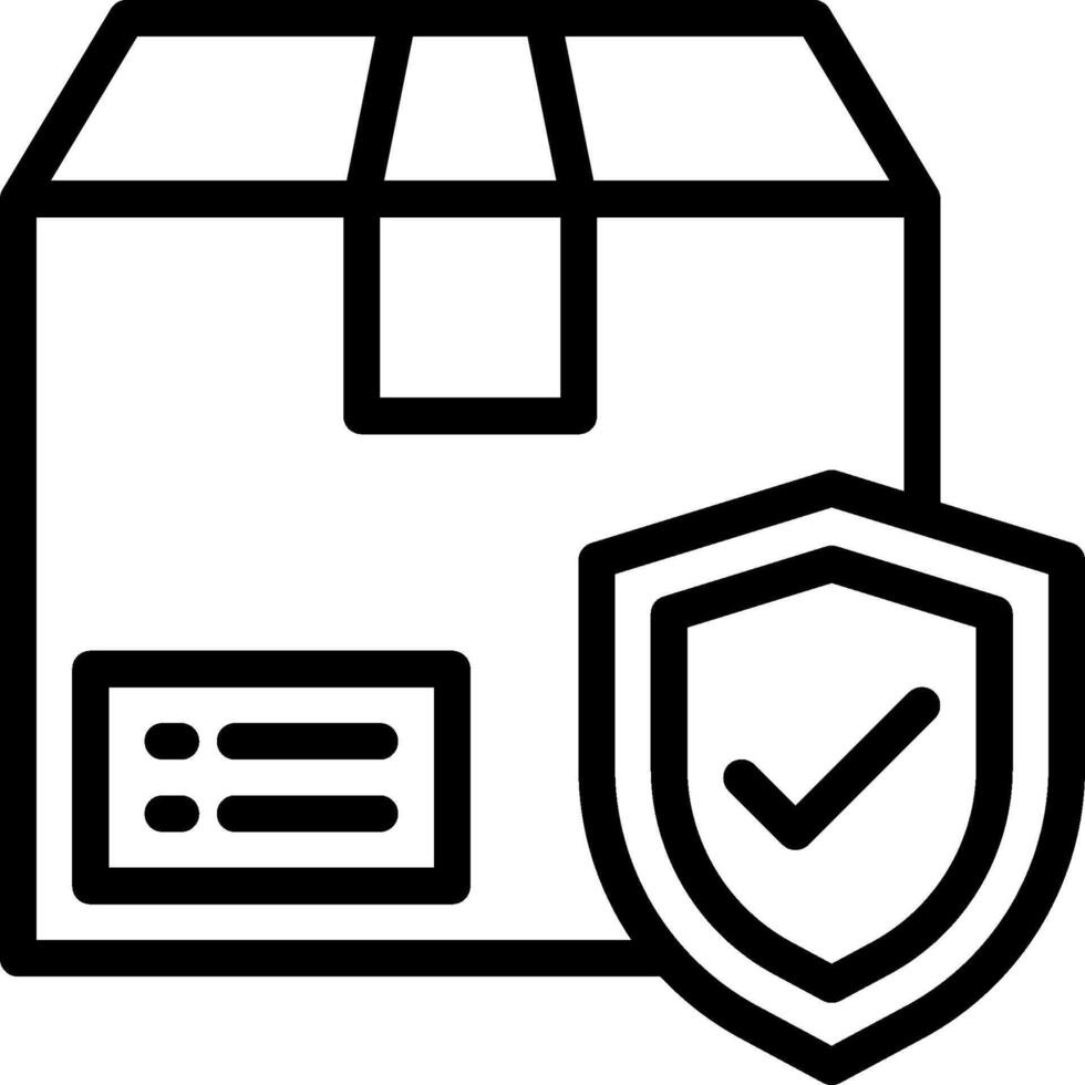 A black and white icon of a box with a shield vector