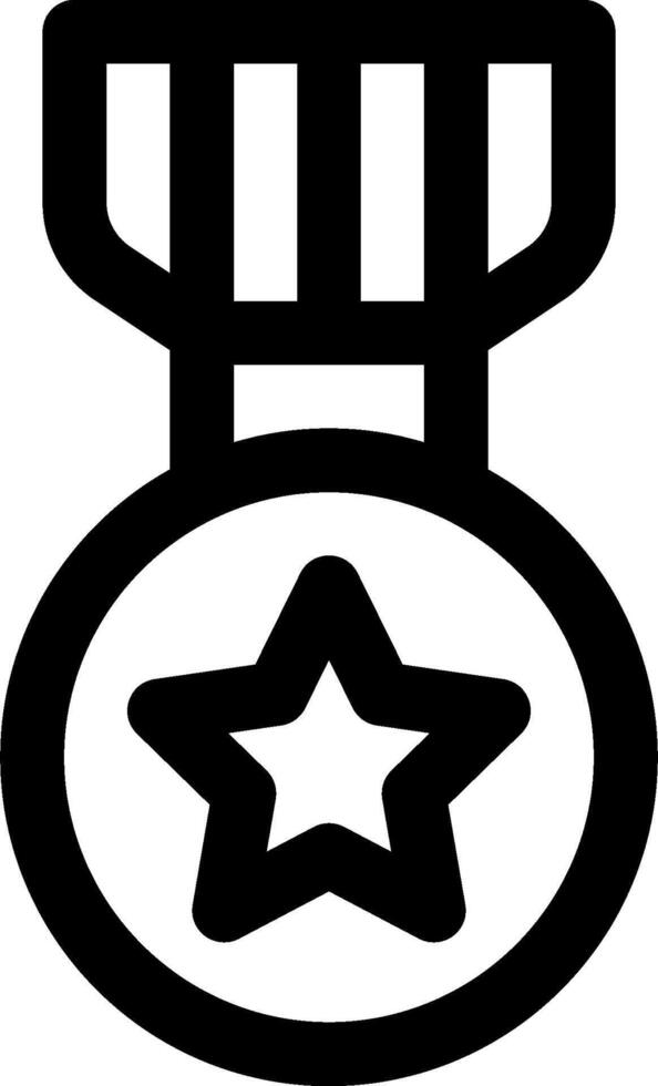 A black and white icon of a medal with a star vector