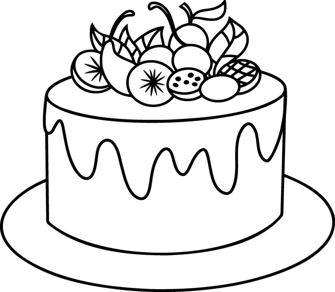 Cake icon Outline sweet for birthday celebration Coloring page book vector