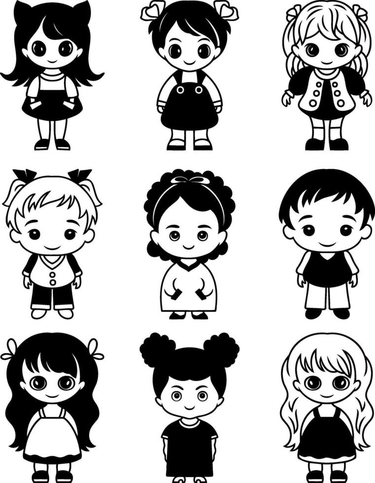 Anime girl and boy colection isolated. Hand drawn vector