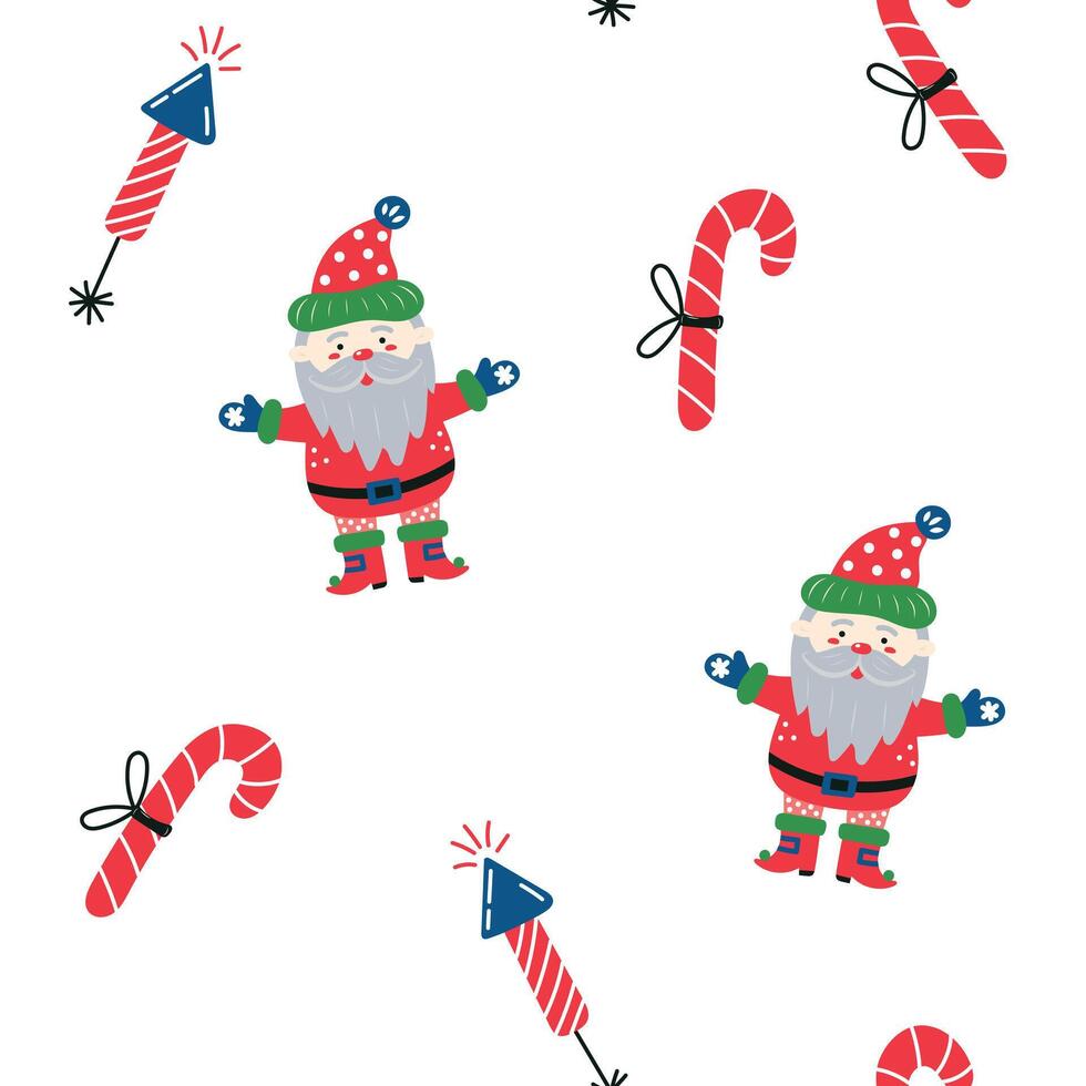 Seamless pattern with Santa Claus on white background. Christmas and New Year. illustration. vector