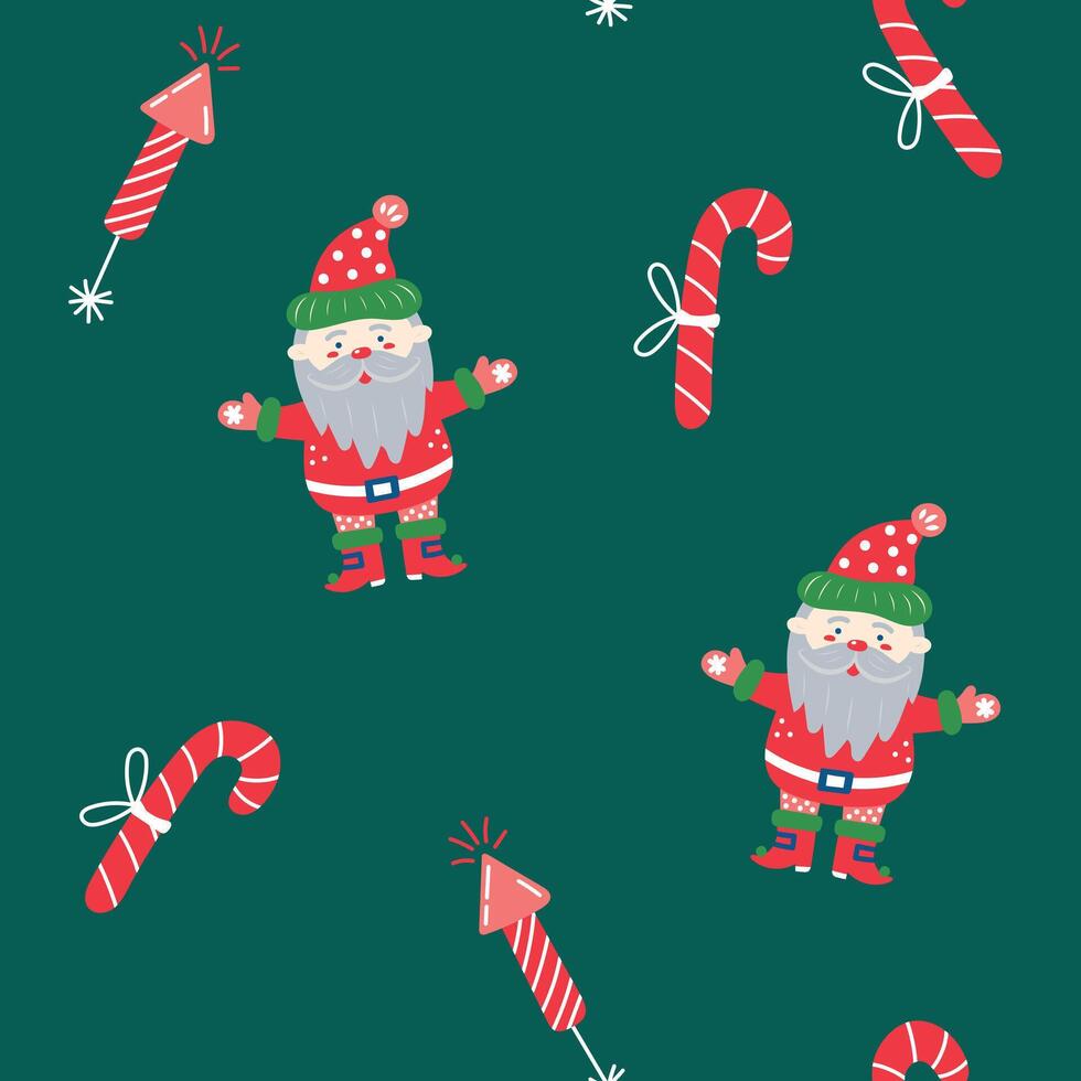 Seamless pattern with Santa Claus on green background. Christmas and New Year. illustration. vector
