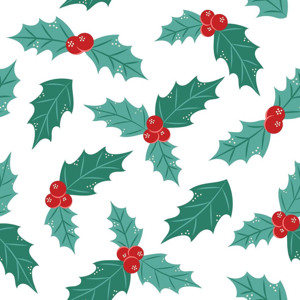 Seamless pattern with holly on white background. Christmas and New Year. illustration. vector