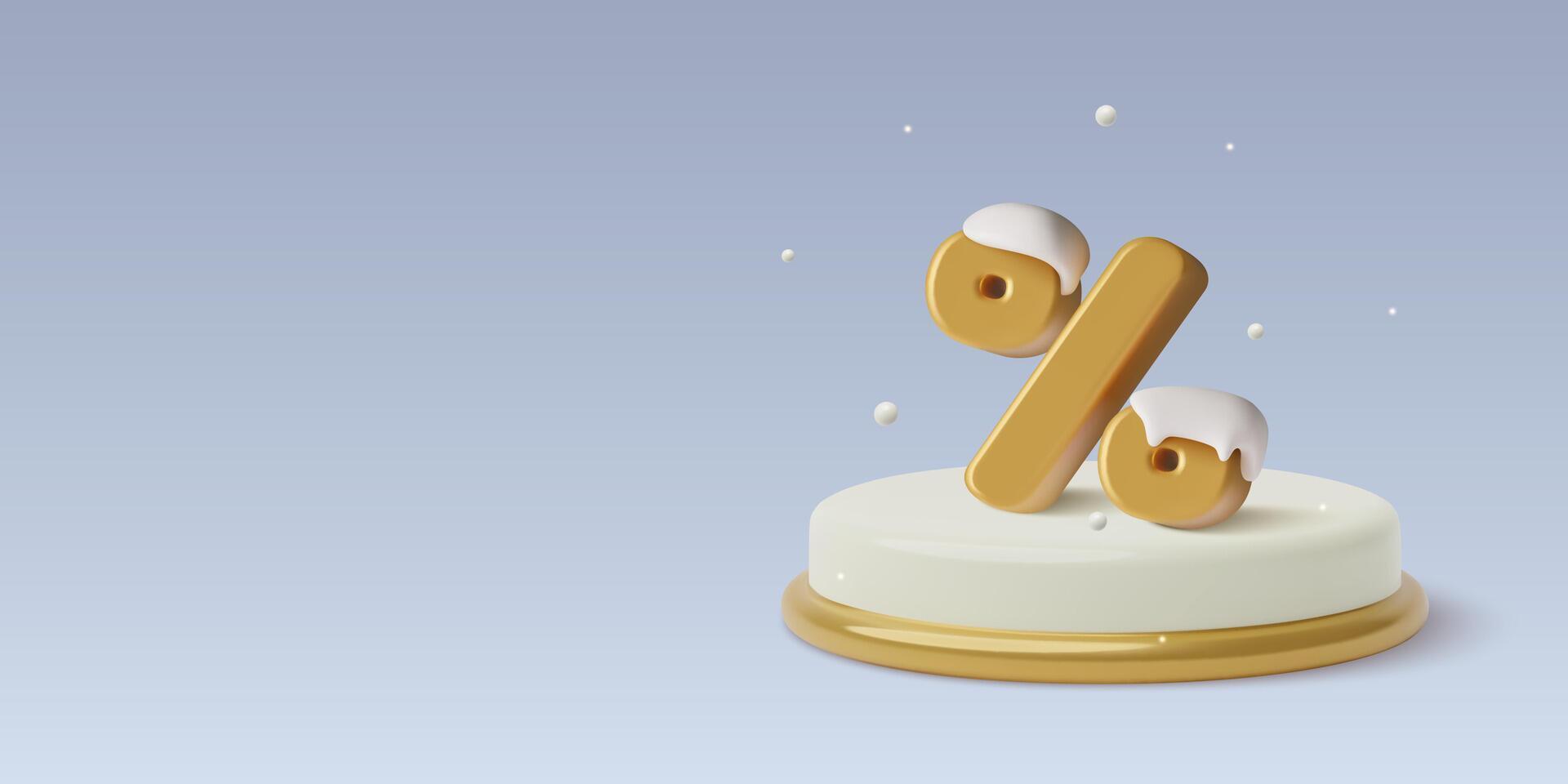 3d realistic winter percentage sign on a podium with snow business sale or finance concept vector