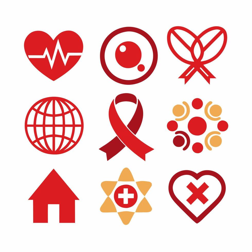 Red and yellow health and human rights icons vector