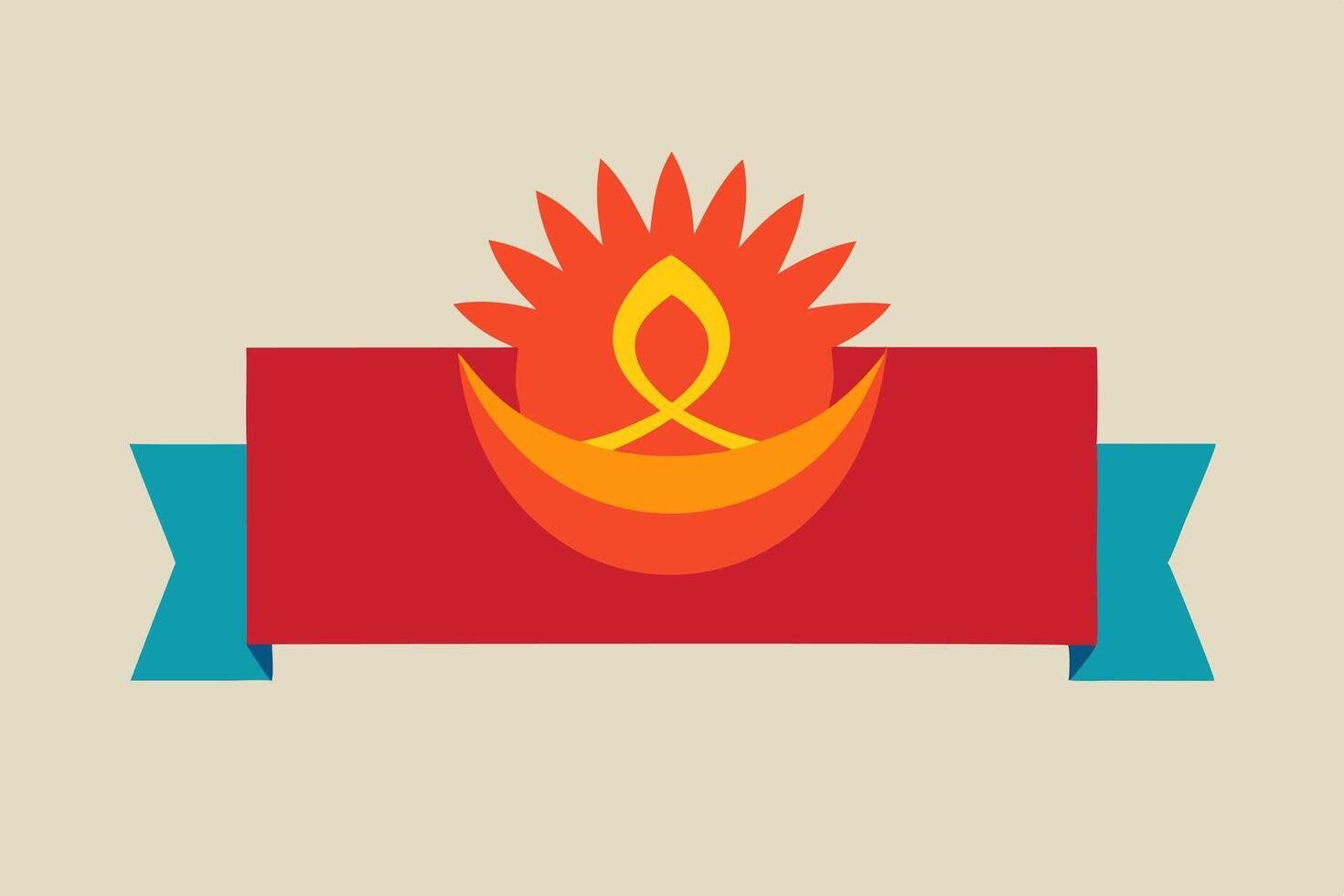 A red and blue banner with a flame on it vector