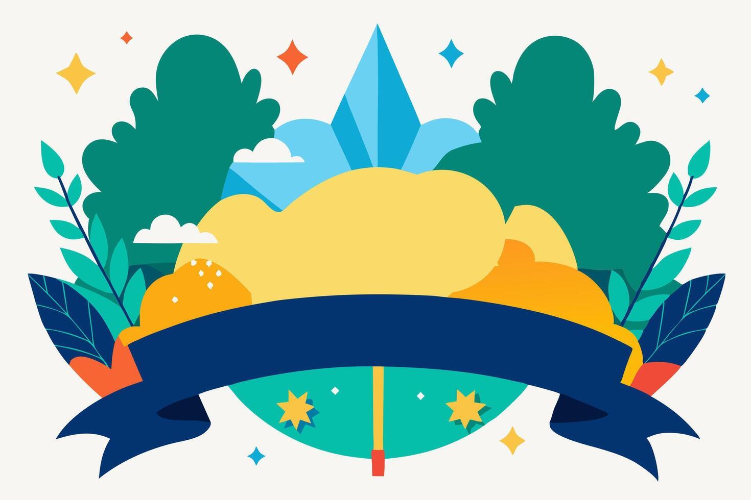 A colorful banner with a mountain and trees vector