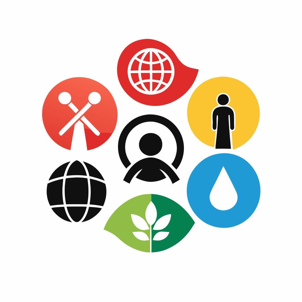 A group of icons with different symbols around them vector