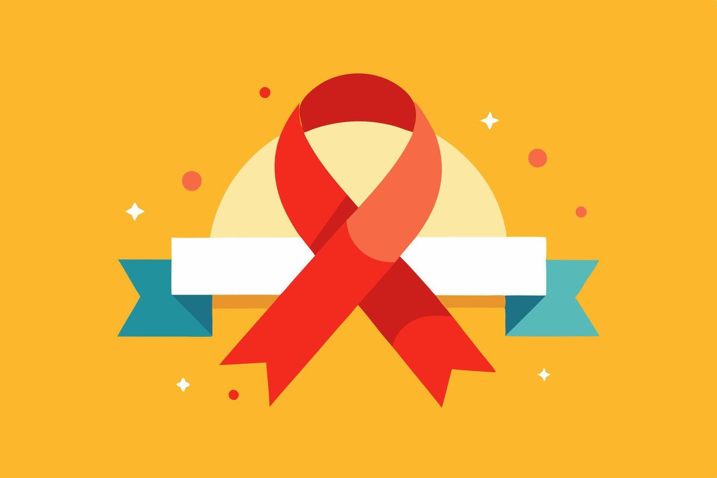 Red ribbon with ribbon and stars on yellow background vector