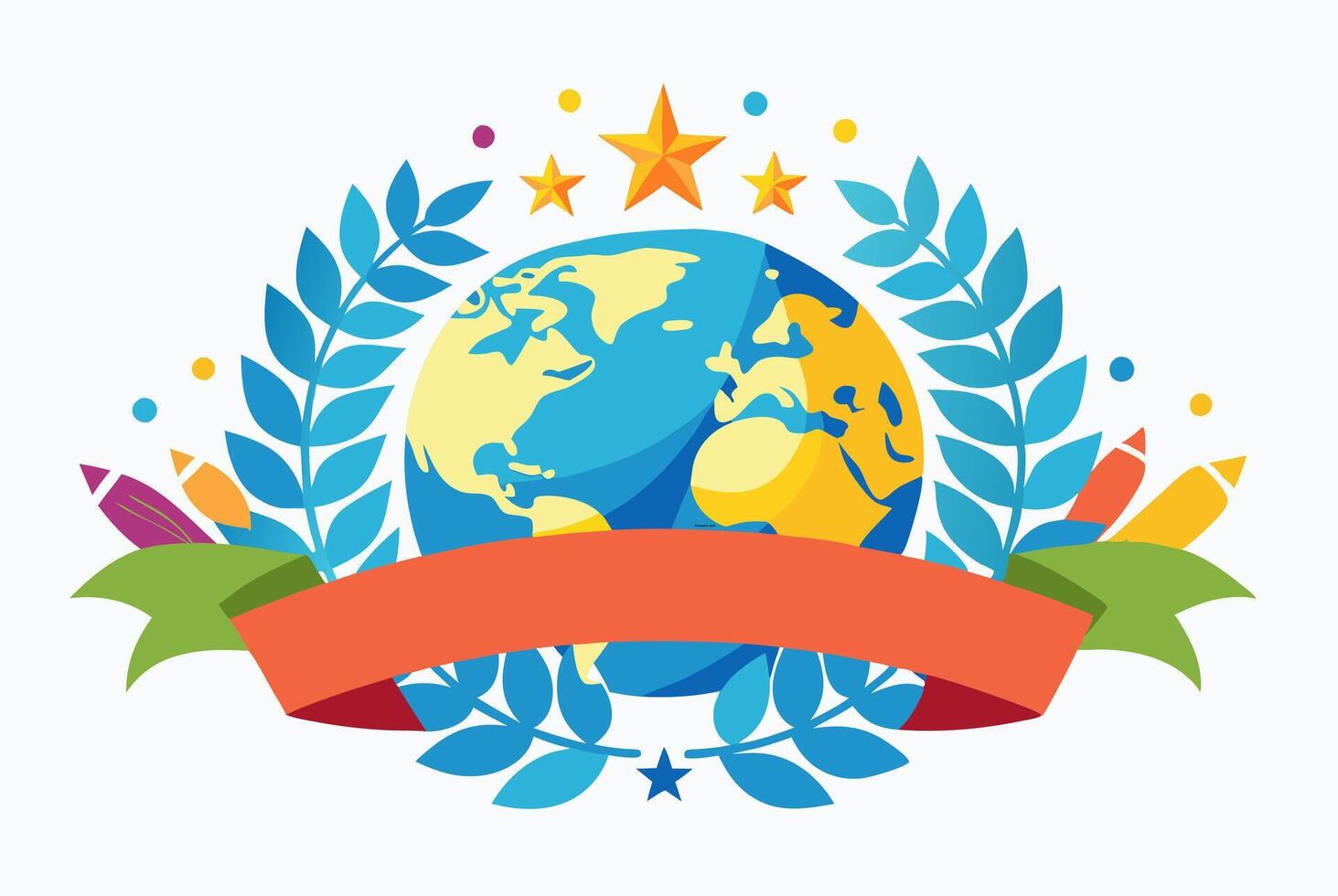 Earth globe with ribbon and stars illustration vector