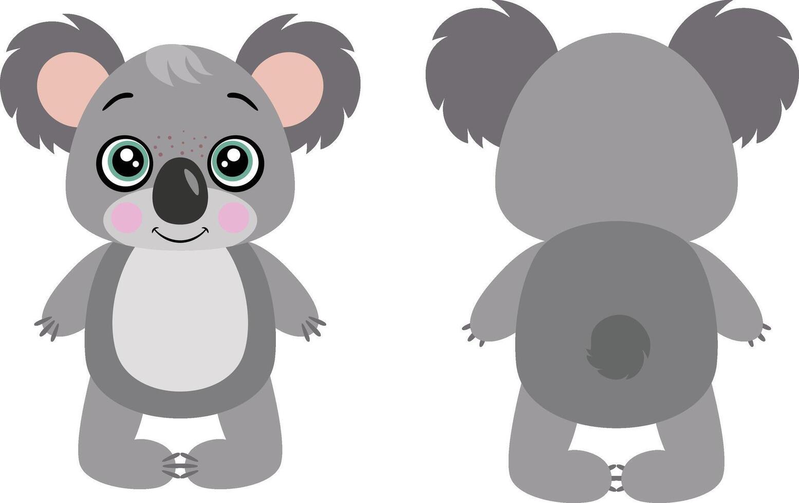 Cute koala on front and back position vector