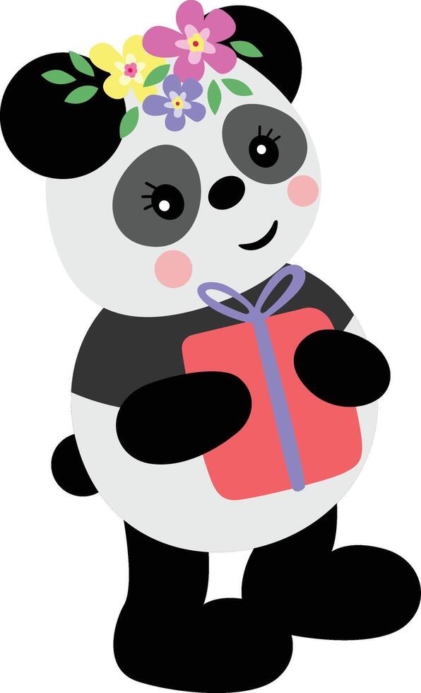 Spring panda holding a gift box vector