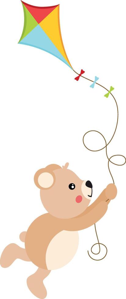Cute teddy bear flying with kite vector