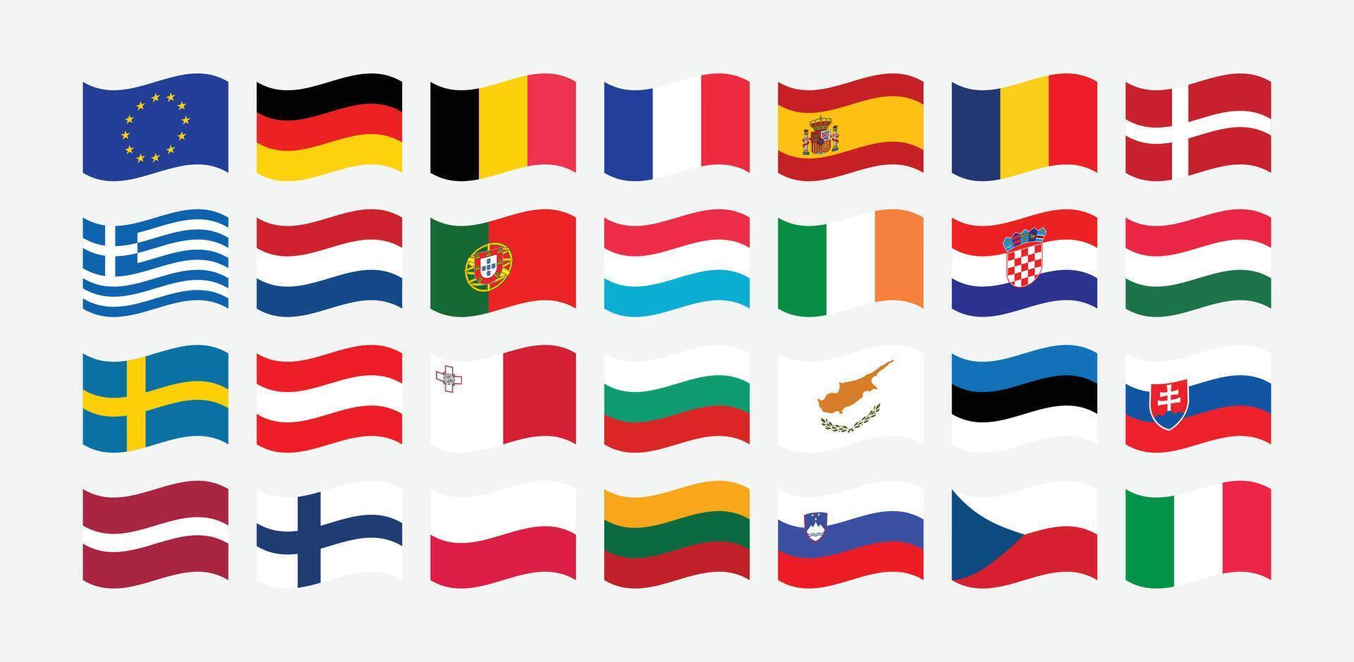 National Flag of All European Union countries. Set of European Union country Flag. vector