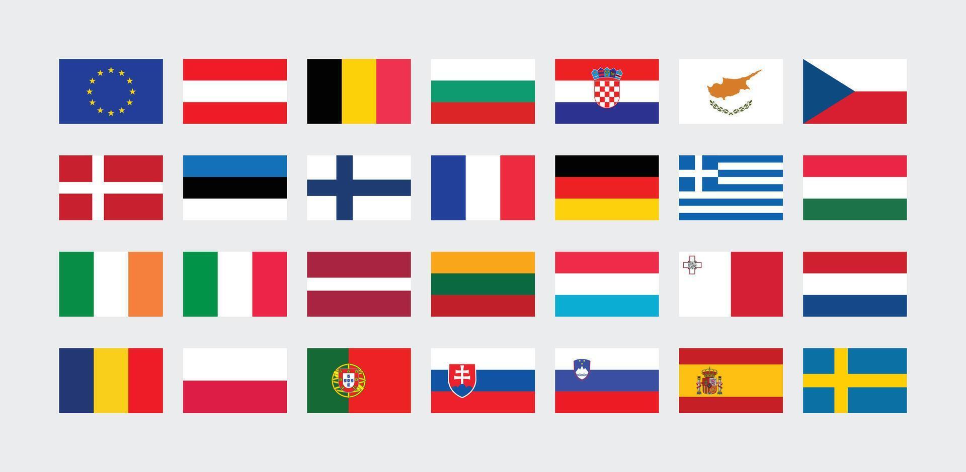 National Flag of All European Union countries. Set of European Union country Flag. vector