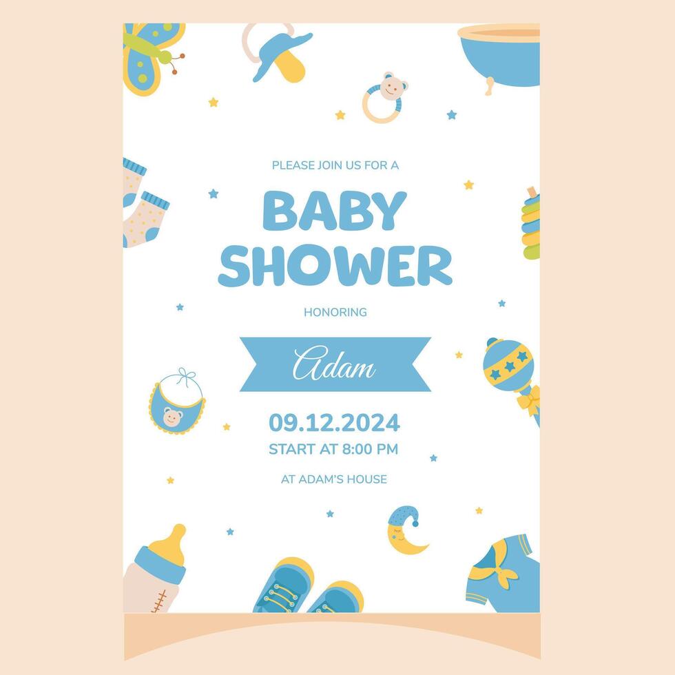 Baby shower party invitation. It's a boy. Template for party invitation, poster, greeting card. vector