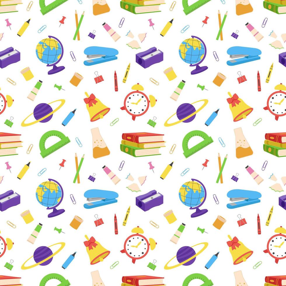 School pattern with supplies. Seamless pattern. Back to school. vector