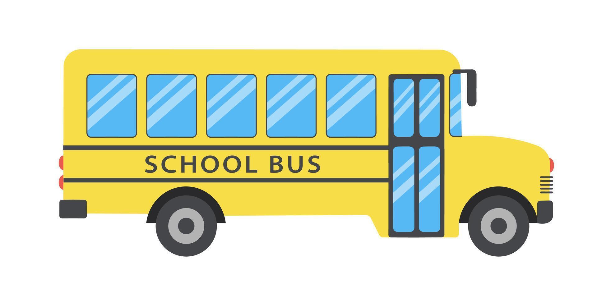Yellow school bus. Side view. American education. vector