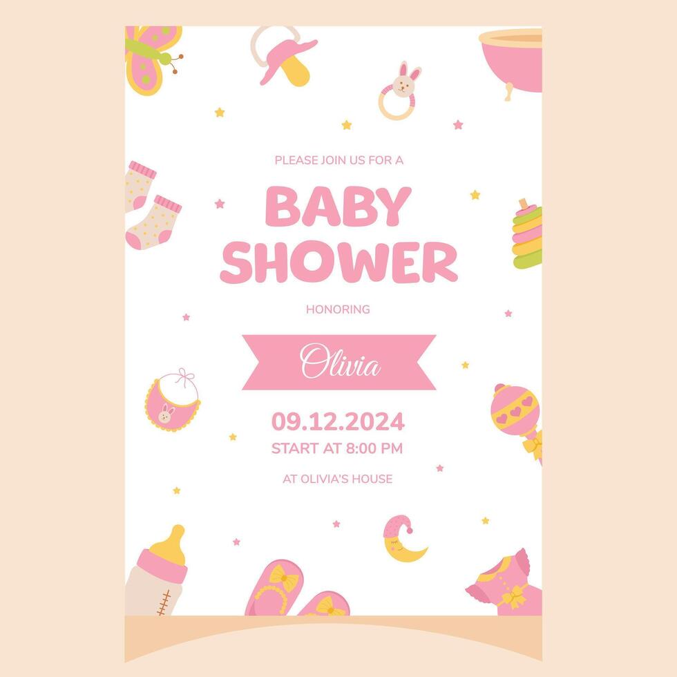Baby shower party invitation. It's a girl. Template for party invitation, poster, greeting card. vector