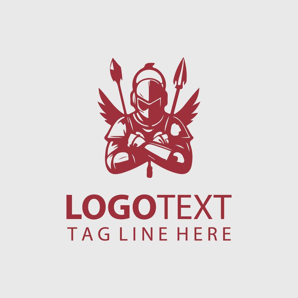A knight with a sword and shield logo vector
