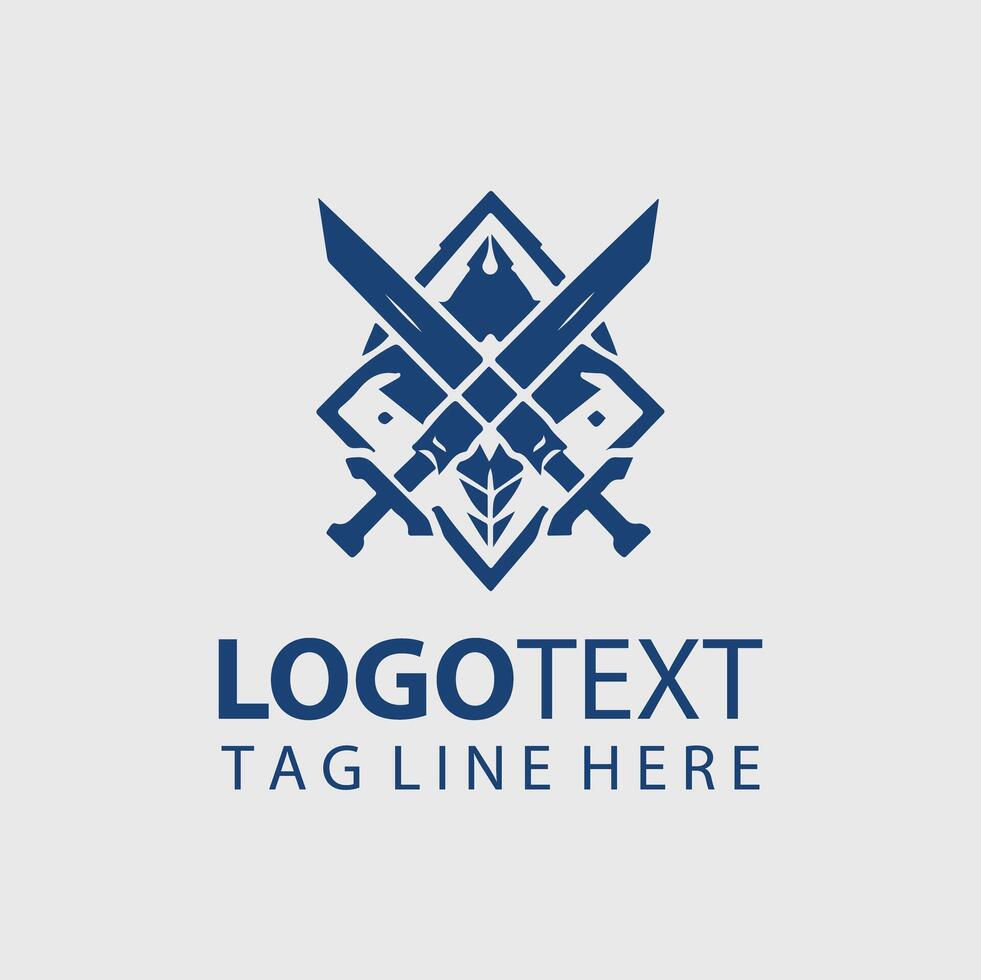 The logo for a company that sells swords and shields vector