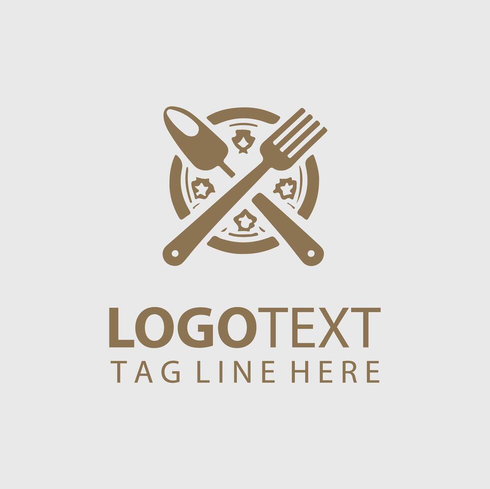 A logo for a restaurant or cafe with a fork and knife vector
