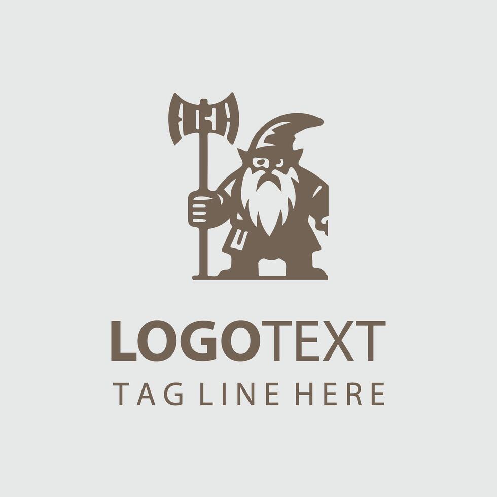 A gnome holding a large axe logo design vector