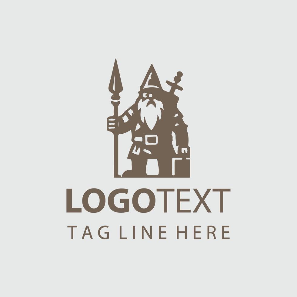 A gnome with a spear and shield logo vector