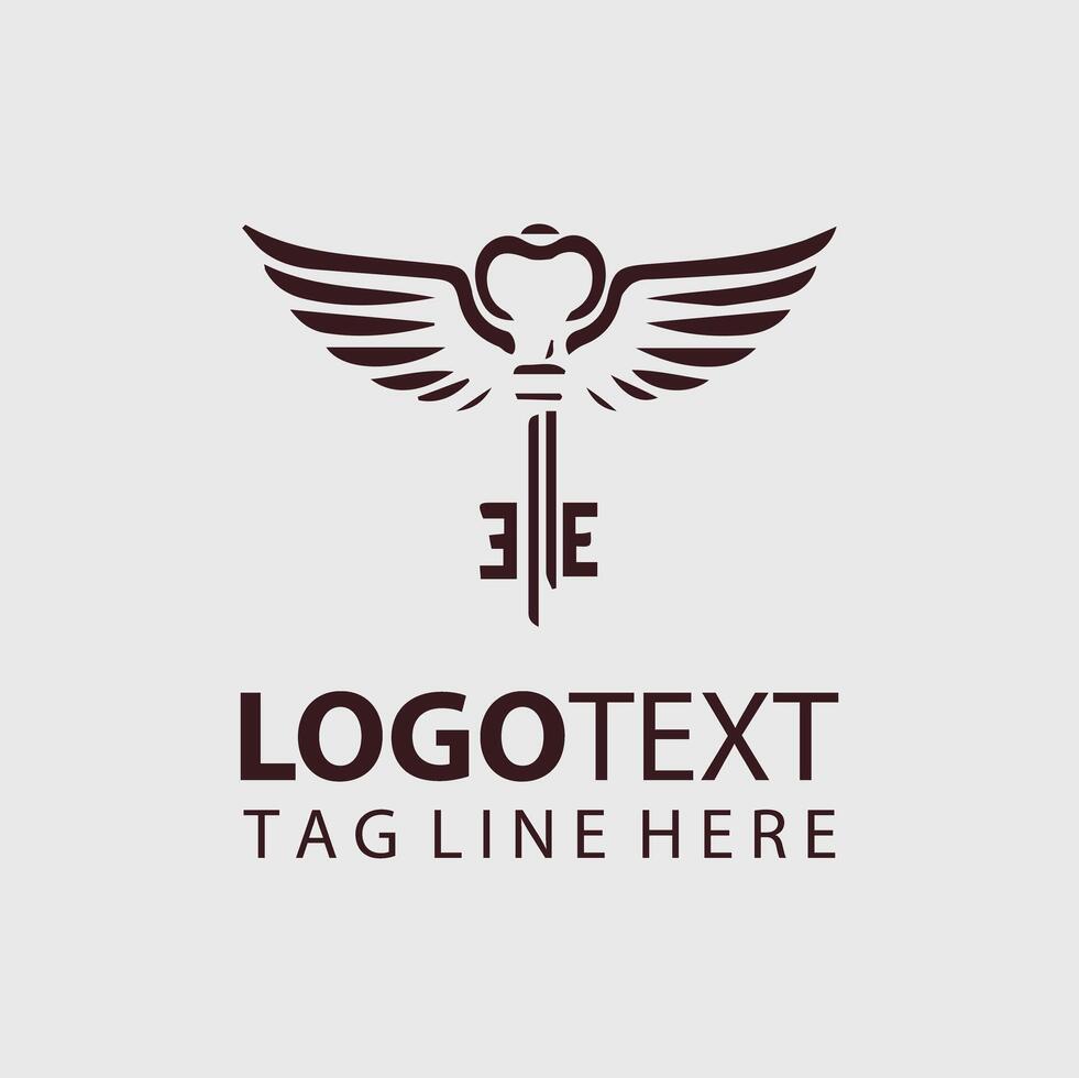Key with wings logo design vector