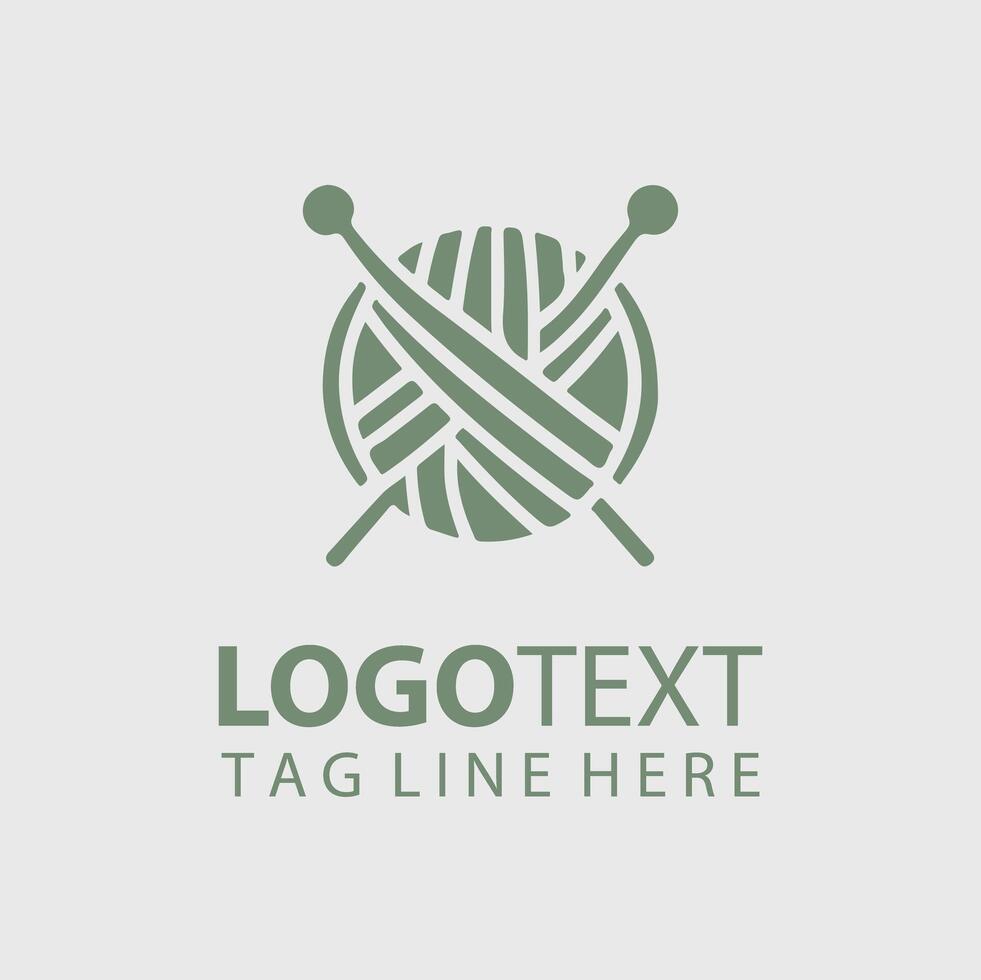A green ball of yarn and two knitting needles logo vector